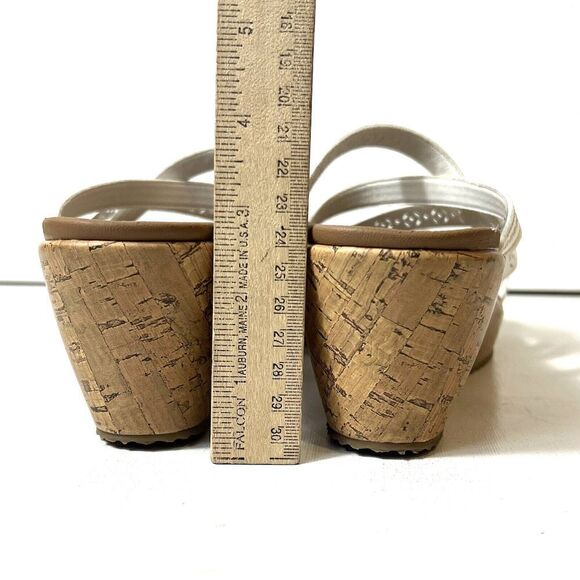 Skechers Cali Luxe Foam Wedge Cork Sandals Women's 11 Slip On White Faux Leather - Picture 9 of 10